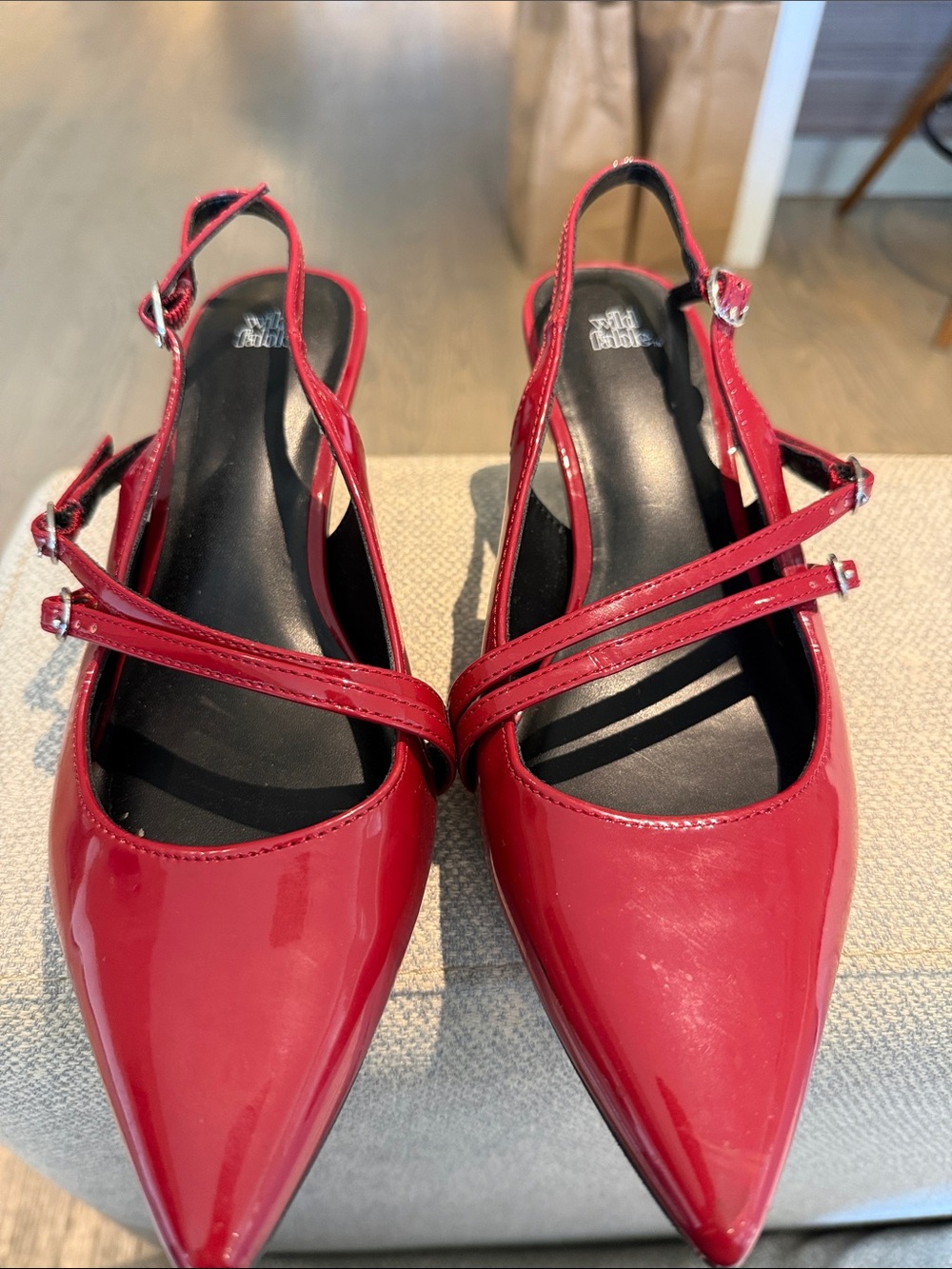 Red Patent Pointed-Toe Slingback Flats - Unbranded
